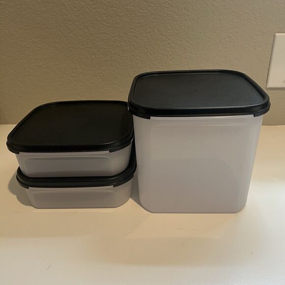 3 Tupperware Modular Mates Square #1 - 5 Cups & #3 - 17 Cup Containers Black Lid - Picture 1 of 8